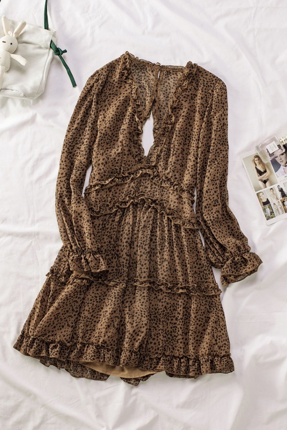 Open Back V-Neck Puff Sleeve Dress