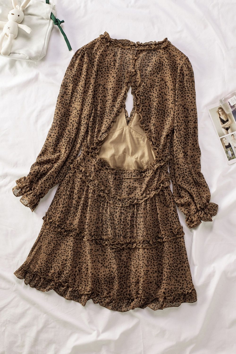 Open Back V-Neck Puff Sleeve Dress