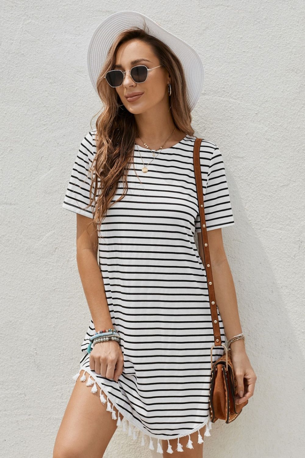 Striped Print Tassel Dress