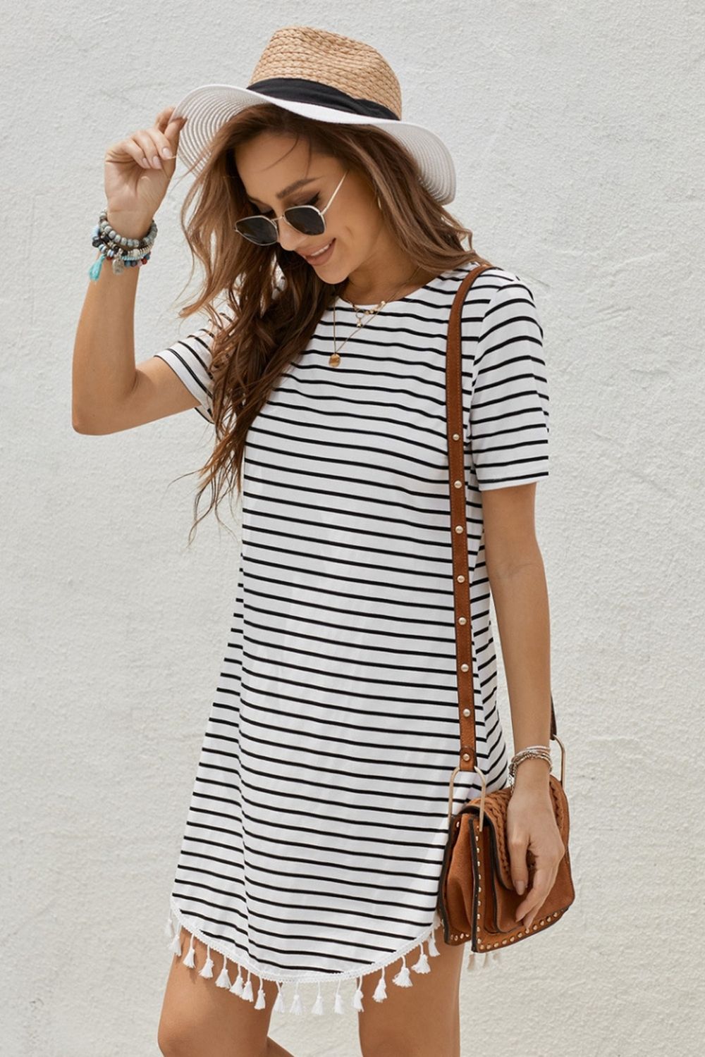 Striped Print Tassel Dress
