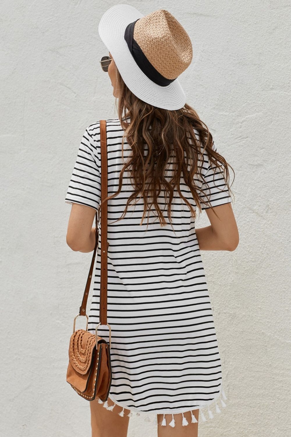 Striped Print Tassel Dress