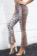 Pantalon large imprimé taille haute, coupe slim