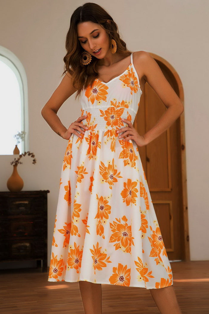 V-neck print sexy dress