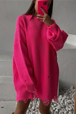 Robe pull surdimensionnée déchirée à col rond