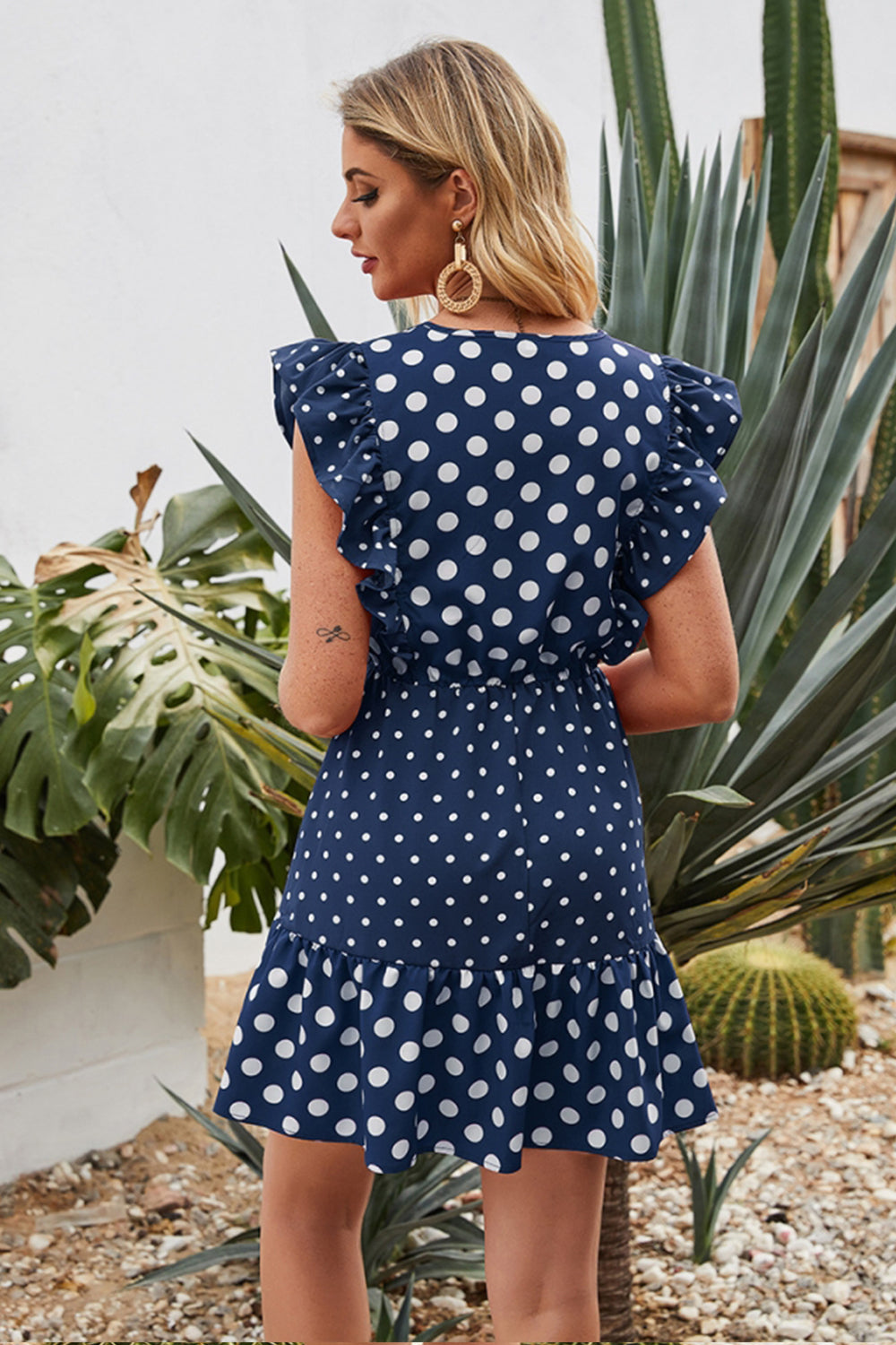 Polka Dot Stitching Ruffle Dress