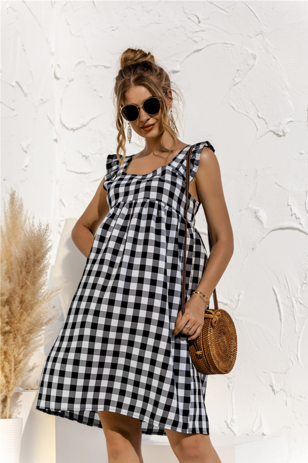 Square Neck Ruffle Sleeve Dress