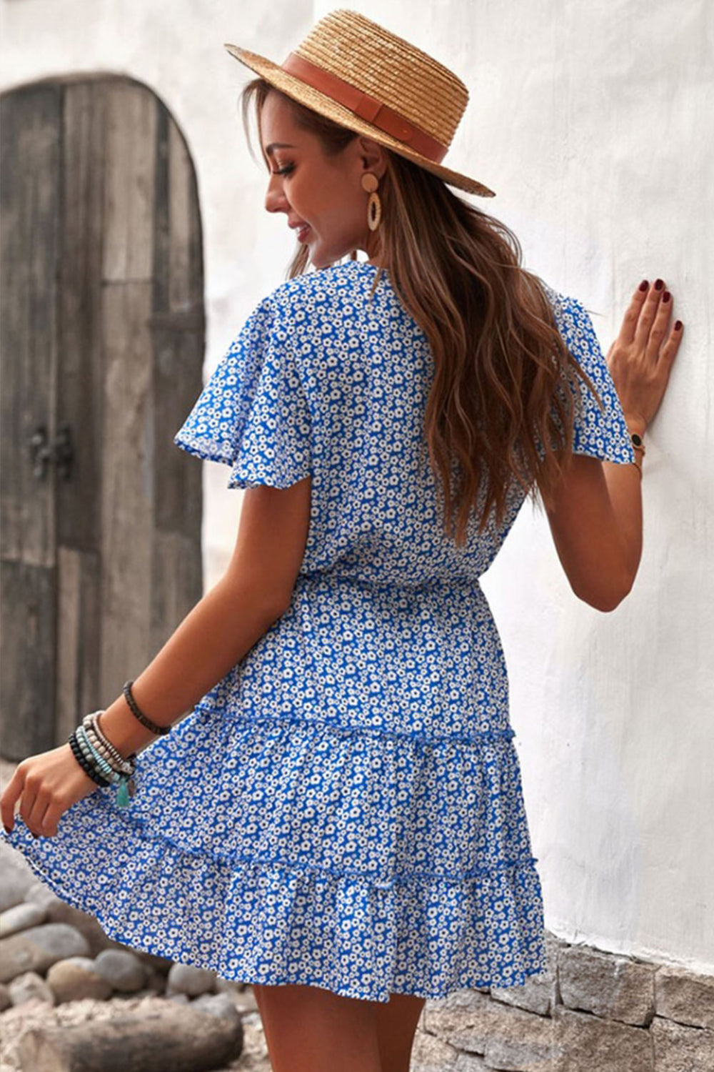 Ruffled Floral Print Dress
