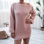 Long-sleeved One-piece collar Loose Knit Sweater Dress