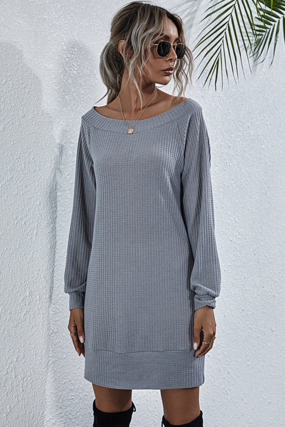 Off Shoulder Knitted Long Sleeve Dress