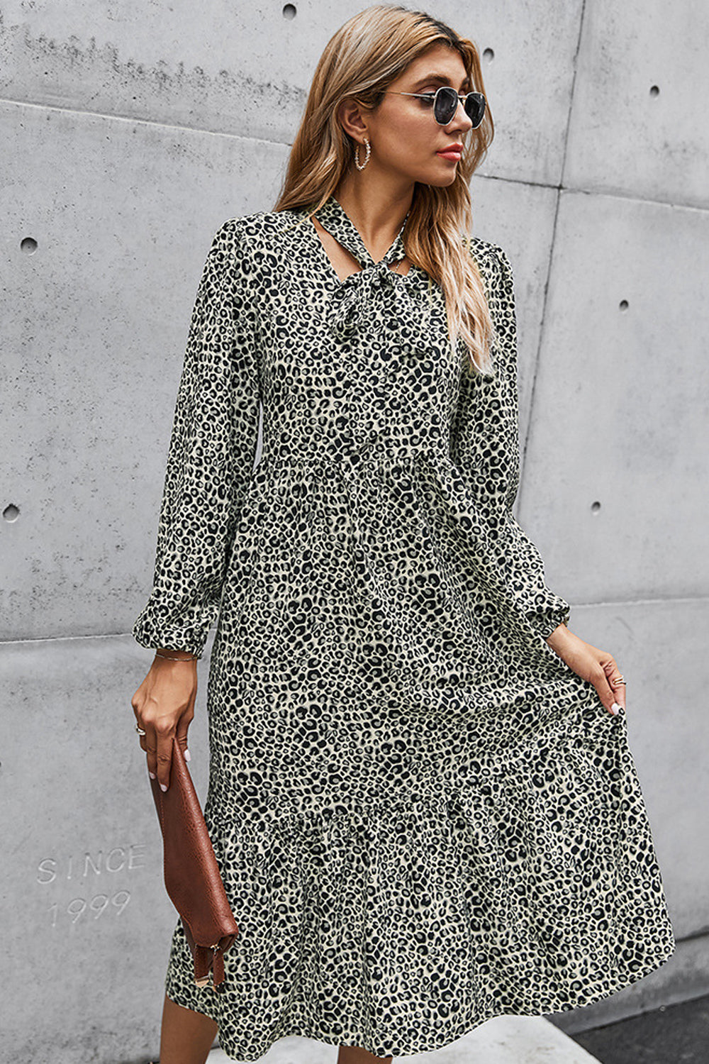 French Print Lace Up Bow Dress
