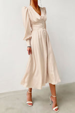 Elegant Lantern Sleeves Satin Dress