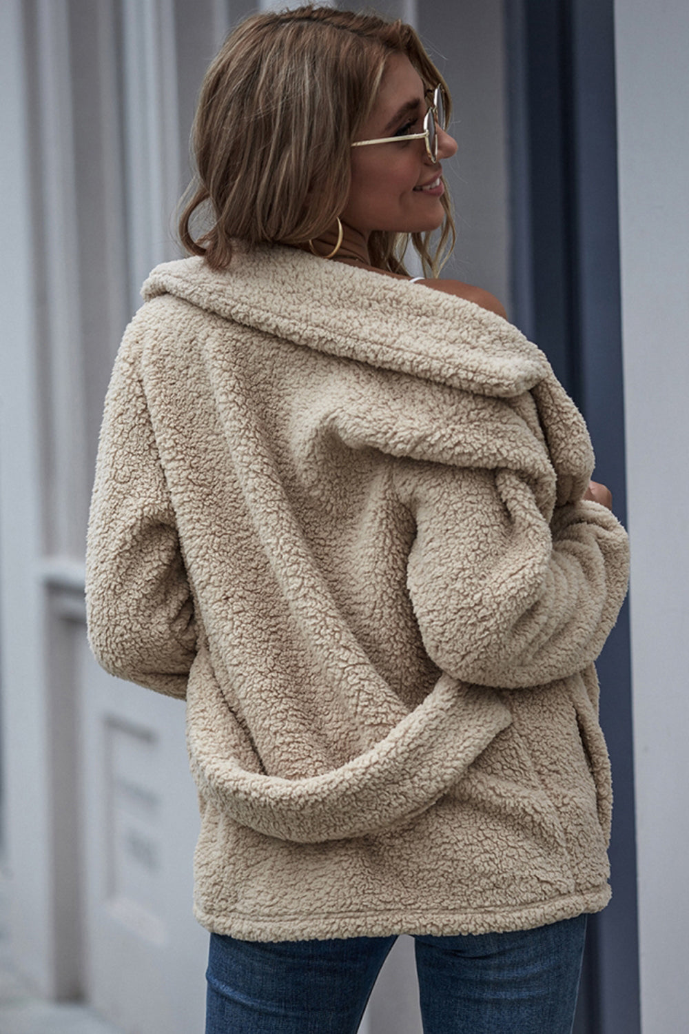 Lapel Double-Breasted Loose Woolen Coat