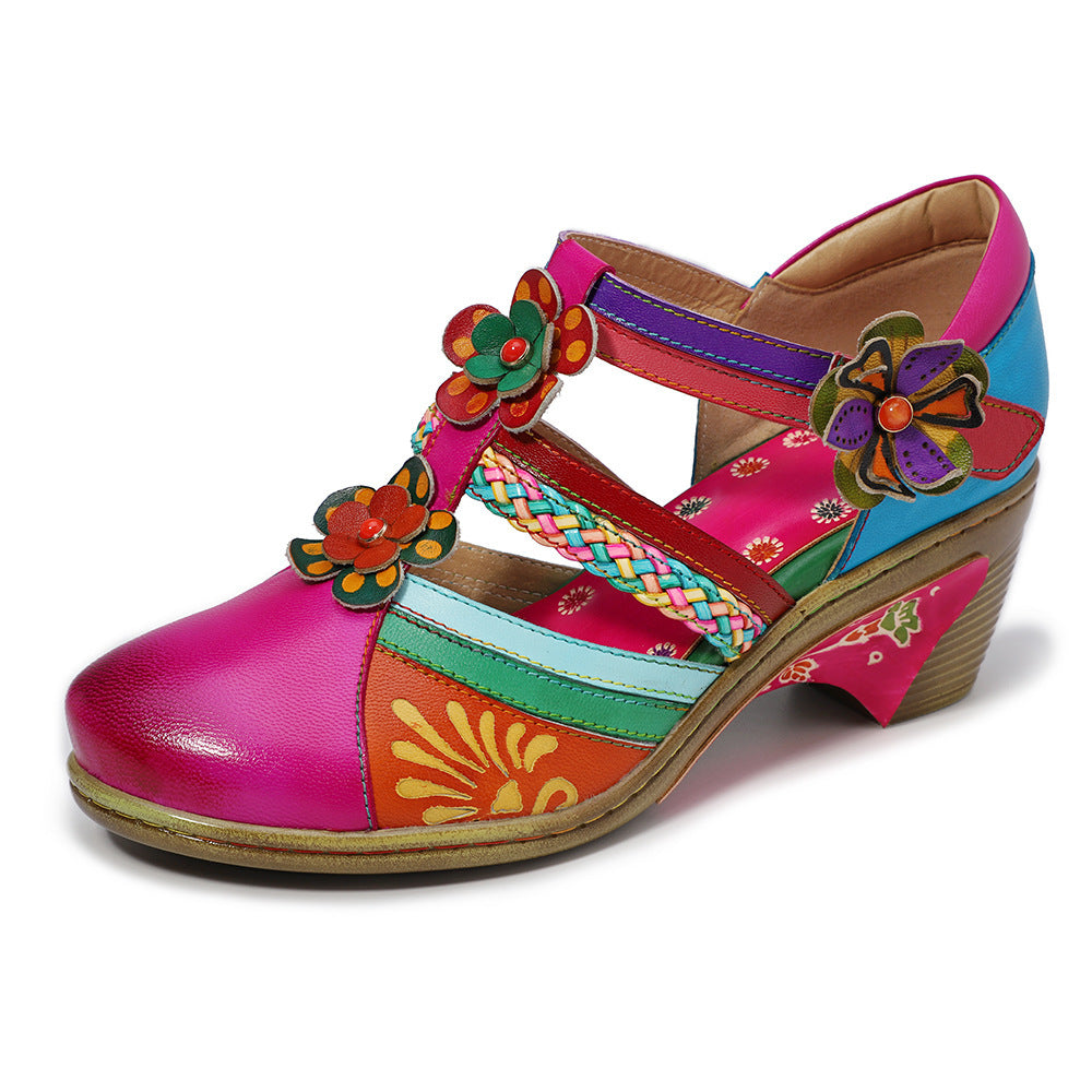 Sandales creuses Mary Jane aux couleurs de collision rétro
