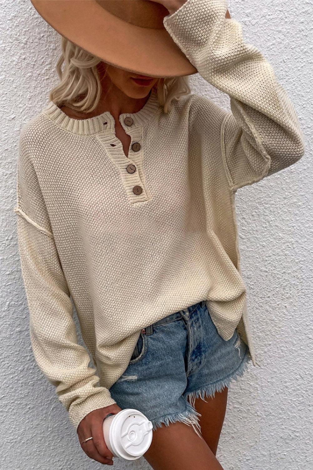 Solid Color Plus Size V-Neck Sweater