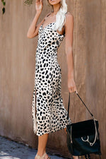 leopard sleeveless slit slip dress