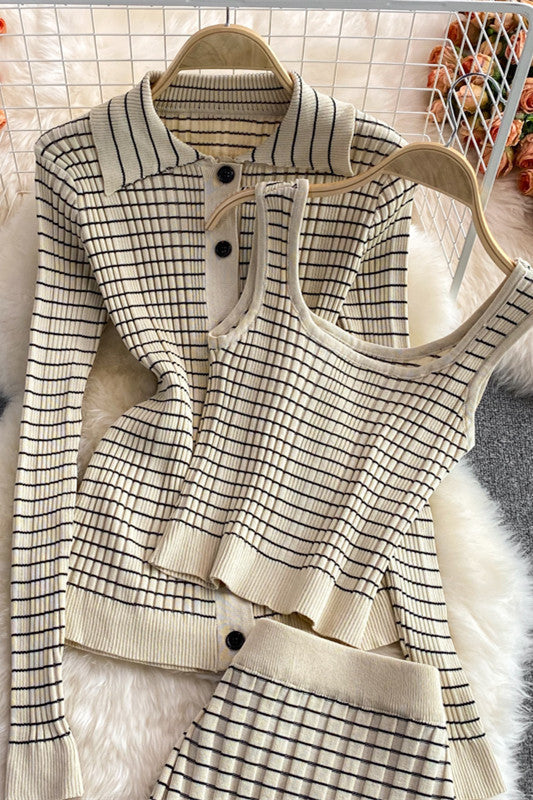 Temperament Plaid Knitted 3 Piece Sets Suit