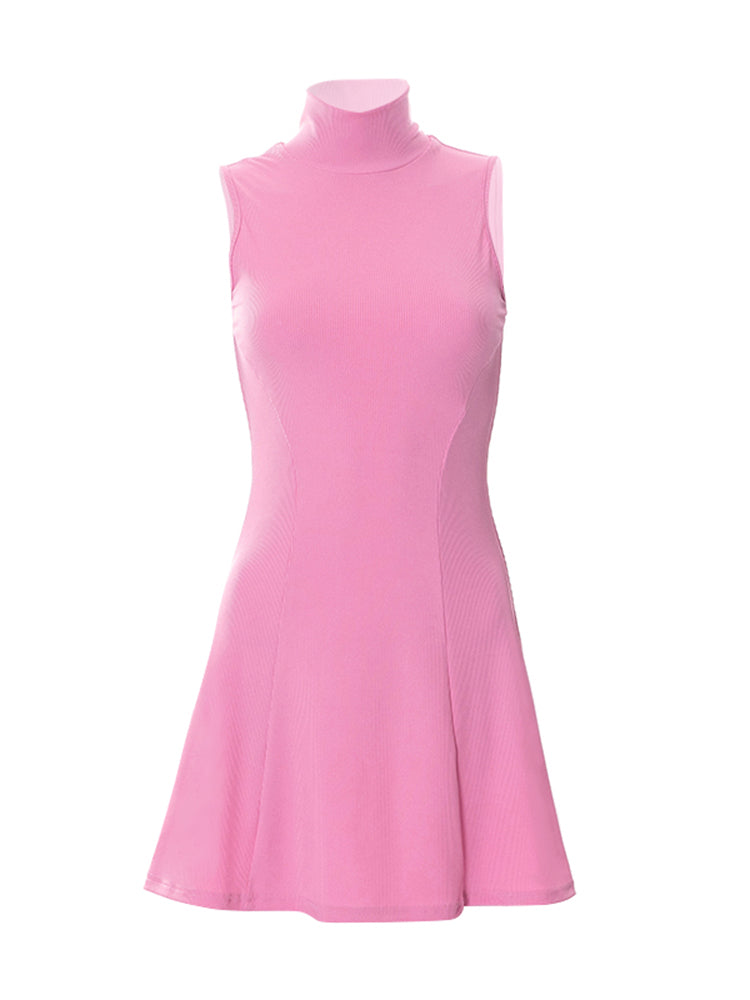 Ärmelloses Strickkleid mit halbem Rollkragen und Wickelbrust