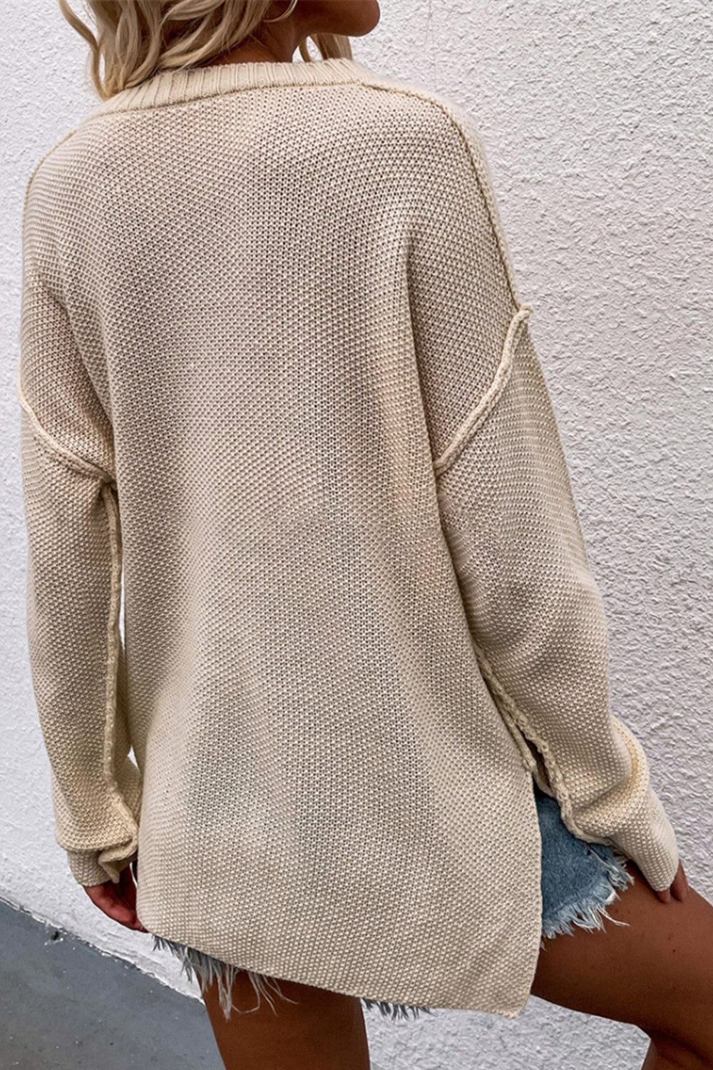 Solid Color Plus Size V-Neck Sweater