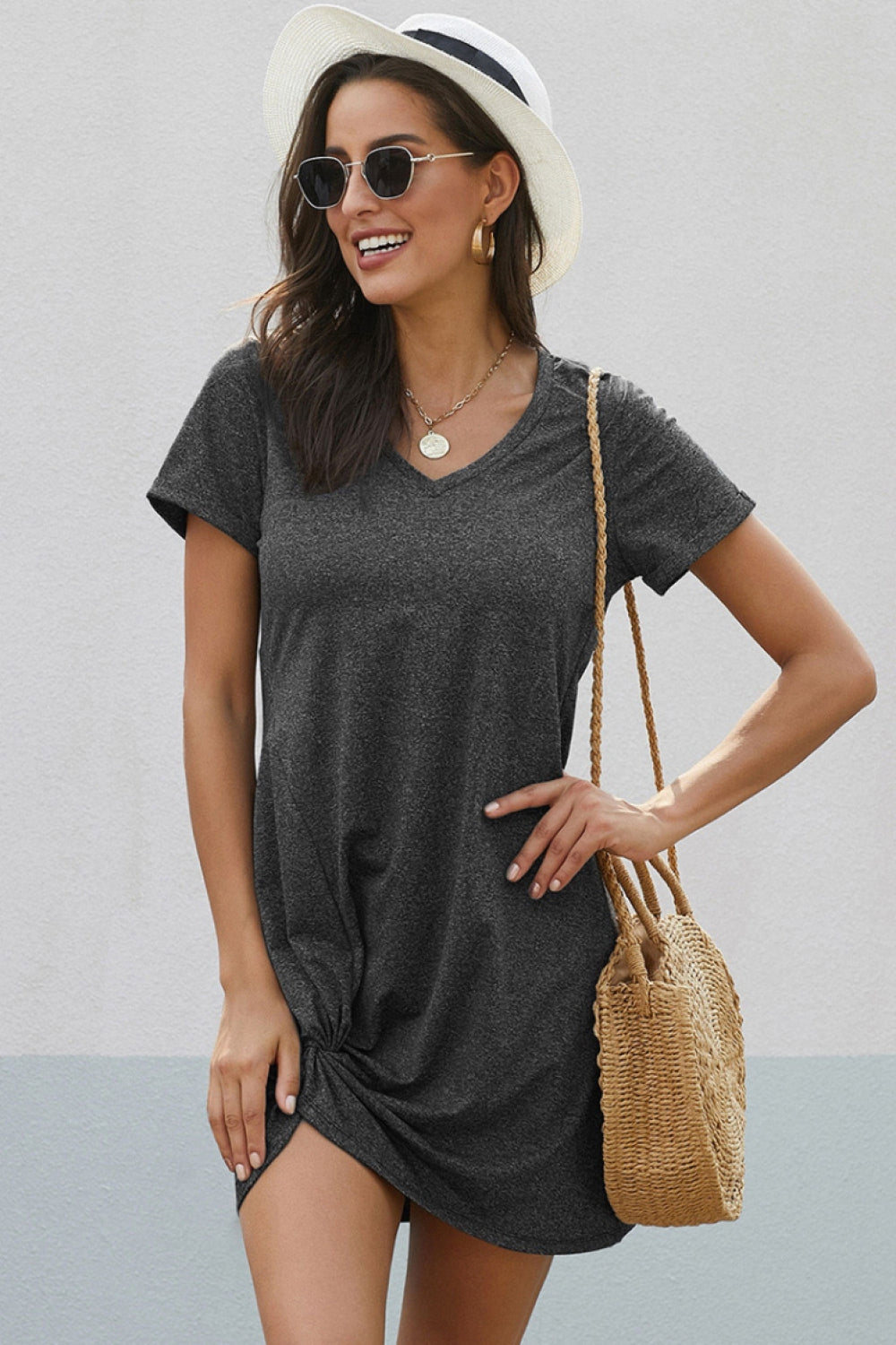 Flanging cuffs Side knot dress