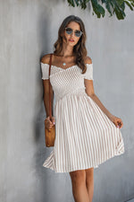 Love Yourself Off Shoulder Striped Dress