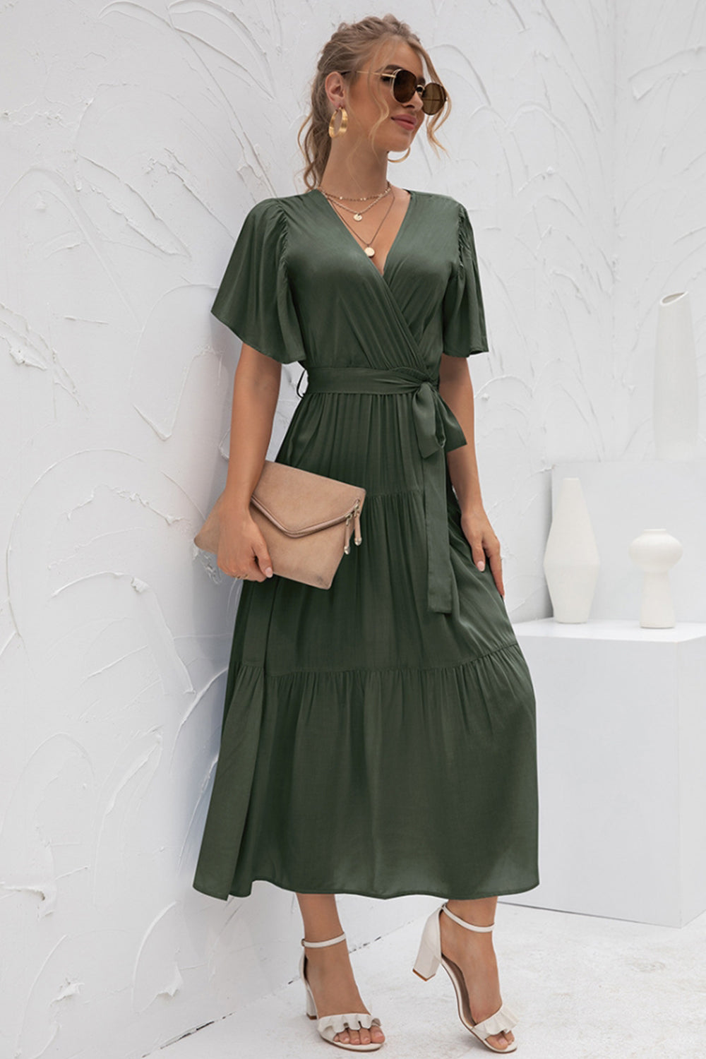 V-Neck Patchwork Long Dress