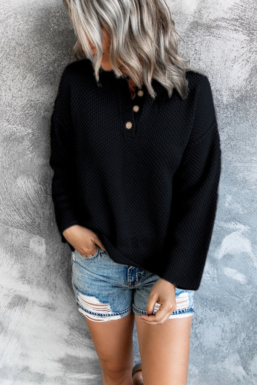 Solid Color Plus Size V-Neck Sweater