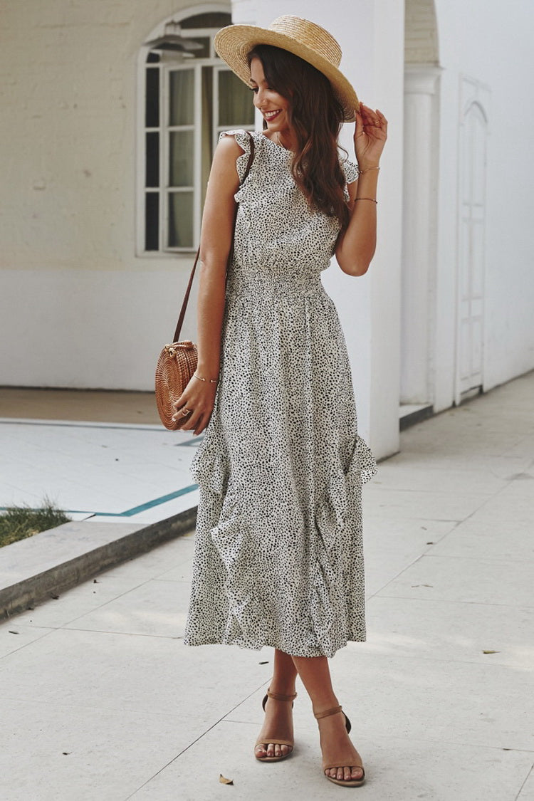 Ruffled Dot Long Dress