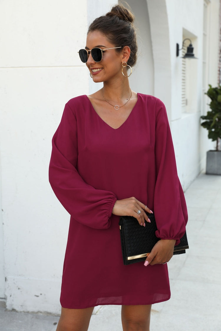 V-neck frock-sleeve dress