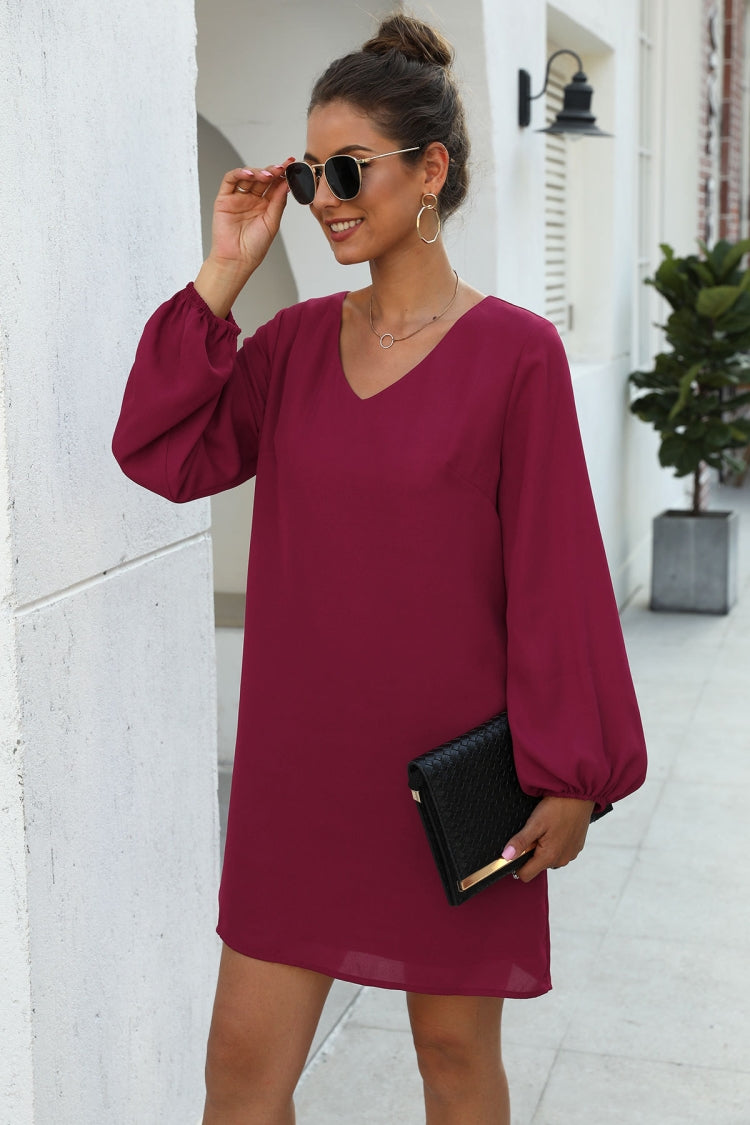 V-neck frock-sleeve dress