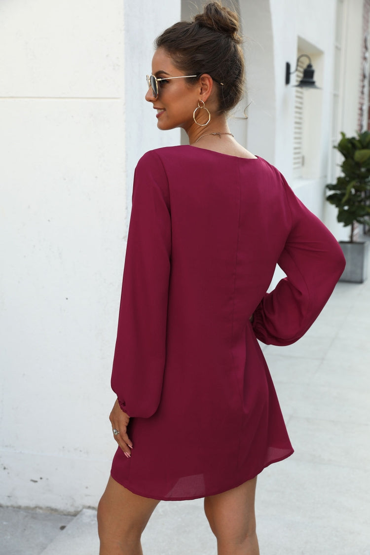 V-neck frock-sleeve dress