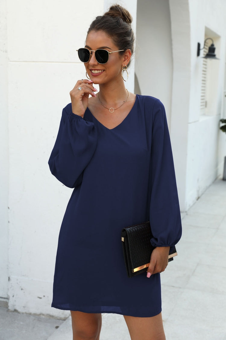 V-neck frock-sleeve dress