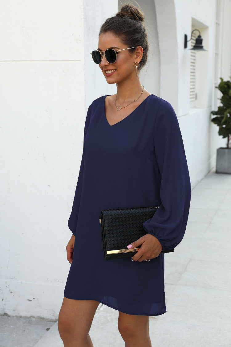 V-neck frock-sleeve dress