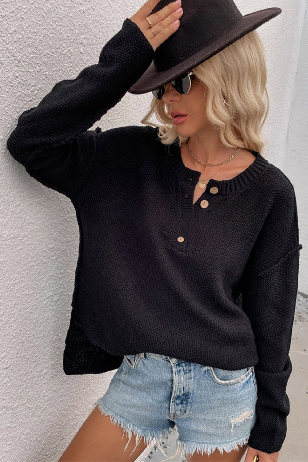 Solid Color Plus Size V-Neck Sweater