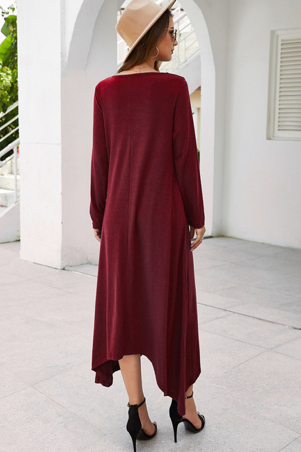 Solid Color Big Swing Skirt Long Sleeve Dress