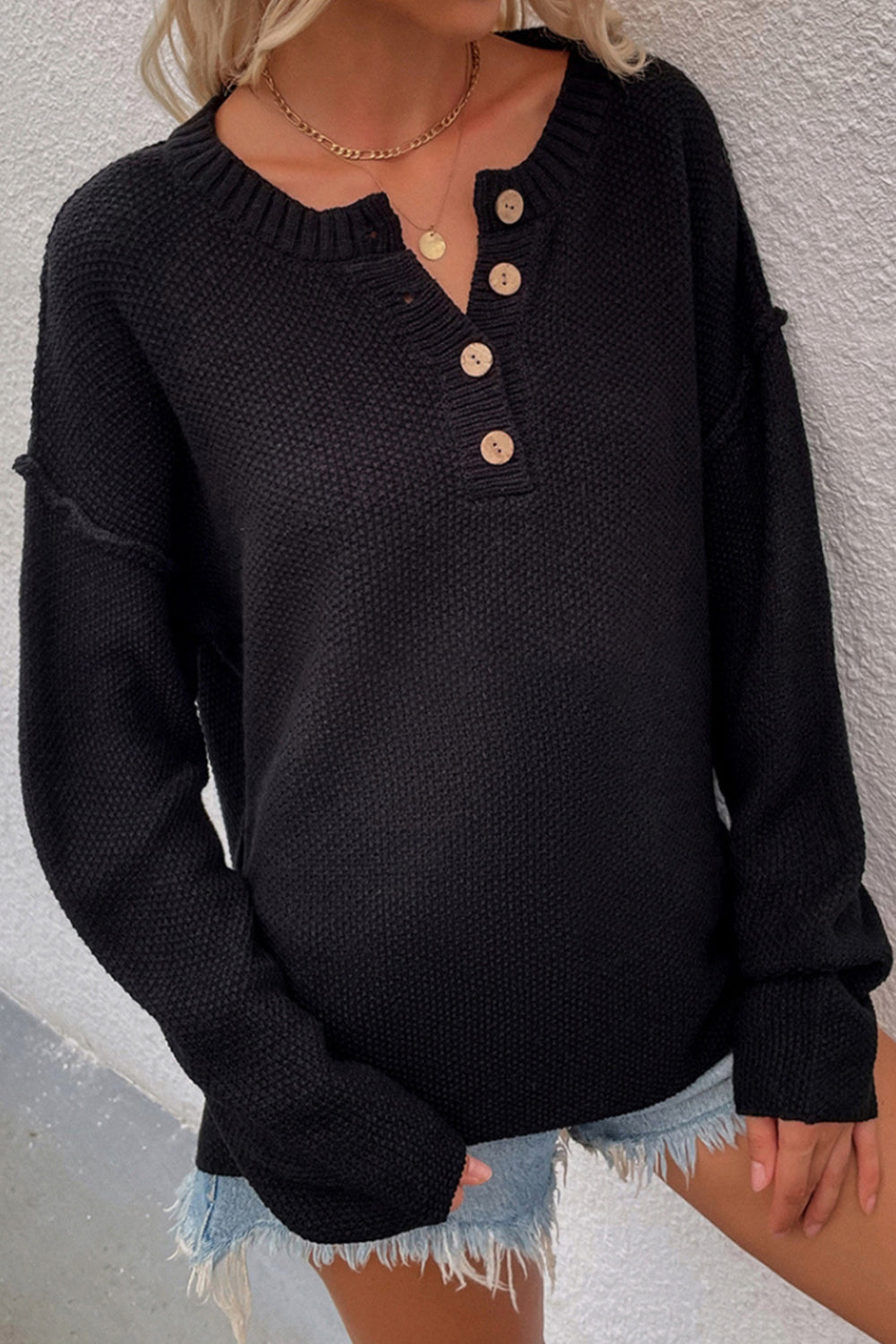 Solid Color Plus Size V-Neck Sweater