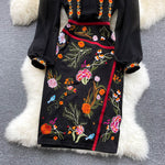 Small Stand-up Collar Retro Embroidered Midi Dress