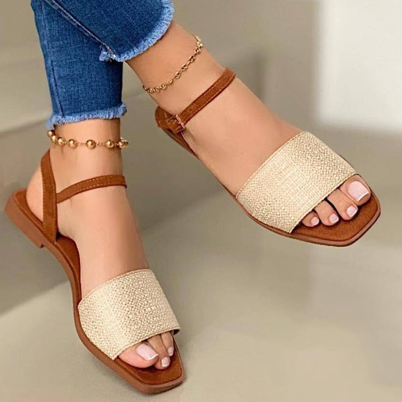 Flache Peep-Toe-Slip-On-Sandalen