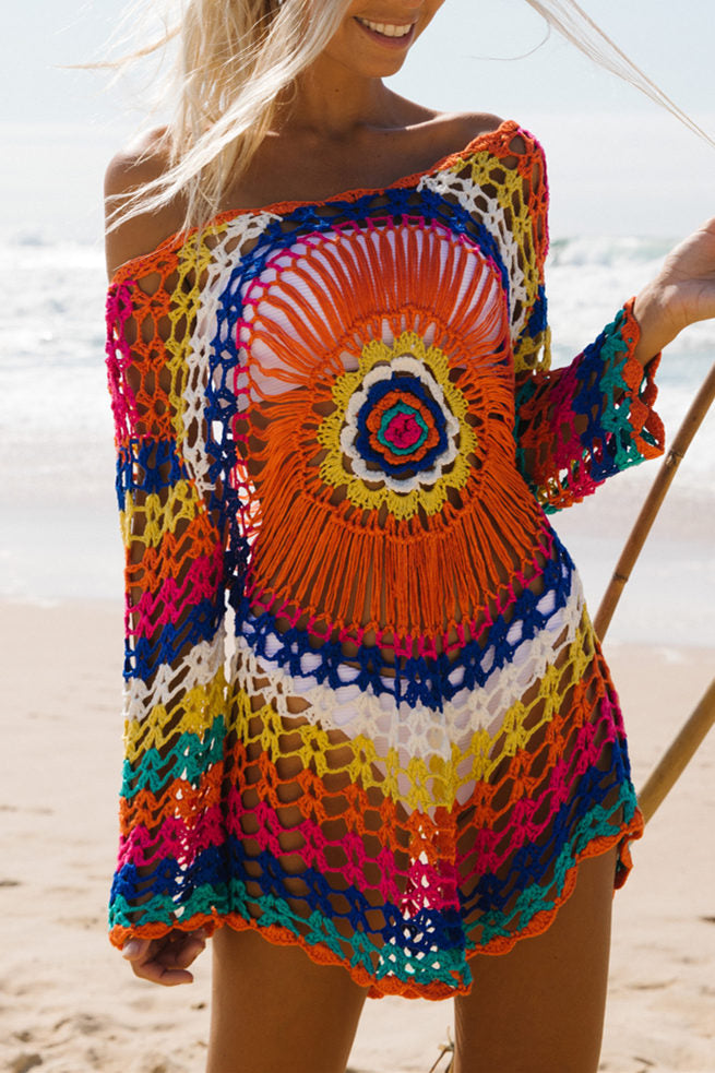 Robe de plage cache-cœur en tricot coloré