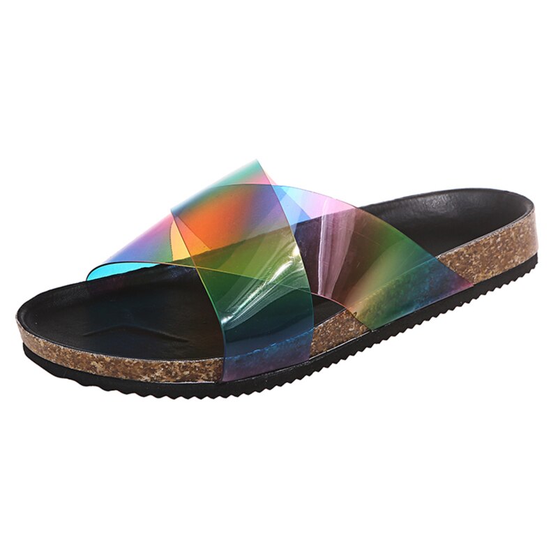 Pantoufles à nouer en croix en PU couleur arc-en-ciel