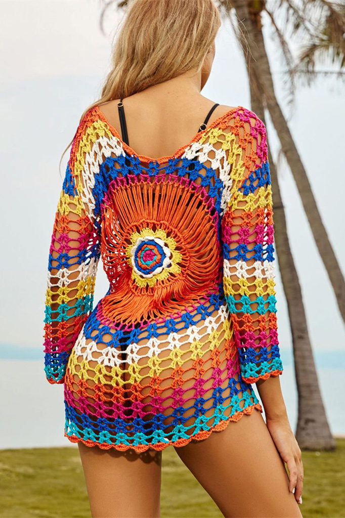Robe de plage cache-cœur en tricot coloré