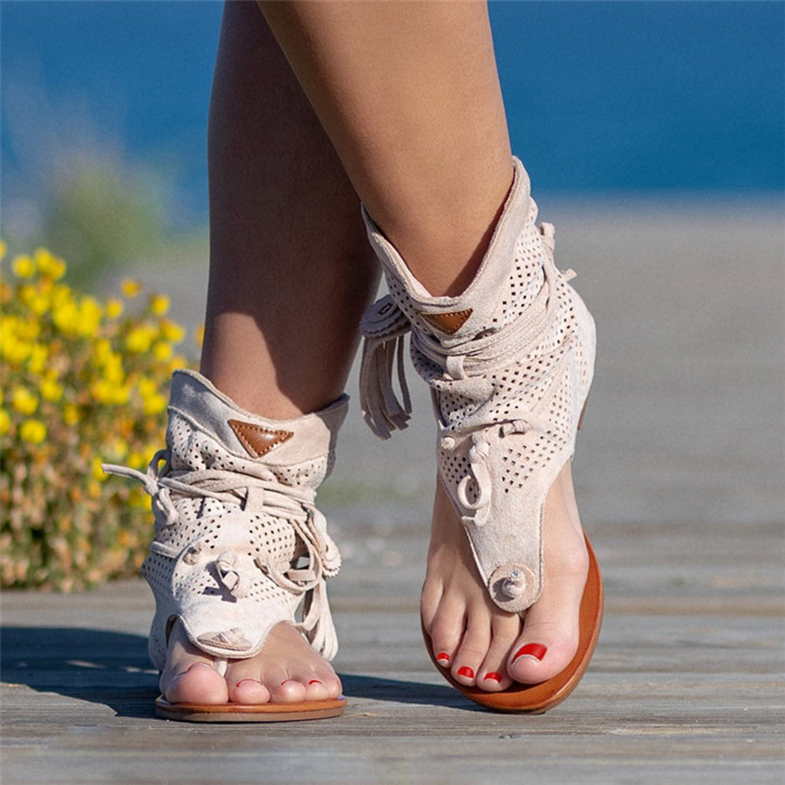 Flip-Flop-Sandalen mit Fransen 