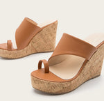 PU Leather Chunky High Heels Slippers