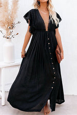 Einreihiges Kleid mit tiefem V-Rüschen und Rüschen