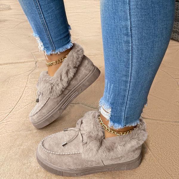 Zapatos de algodón grueso con punta redonda y parte inferior gruesa más terciopelo