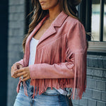 Vintage Lapel Long Sleeve Fringe Cropped Hippie Jacket