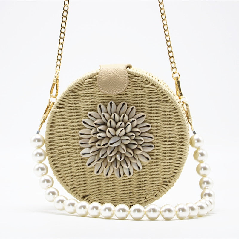 Sac de paille tissé à perles rondes