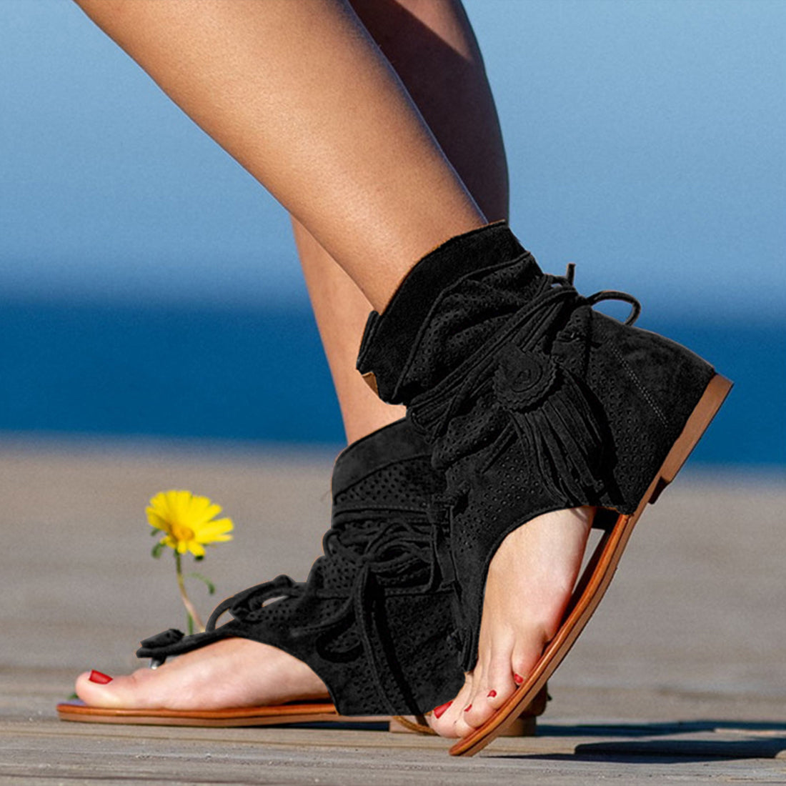 Flip-Flop-Sandalen mit Fransen 