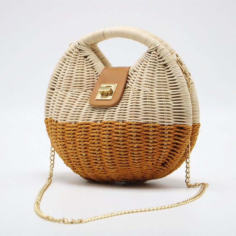 Portable Shell Straw Hand-Woven Handbag