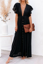 Einreihiges Kleid mit tiefem V-Rüschen und Rüschen