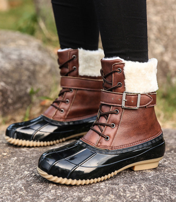 Warme Retro-Entenstiefel aus Kunstwolle